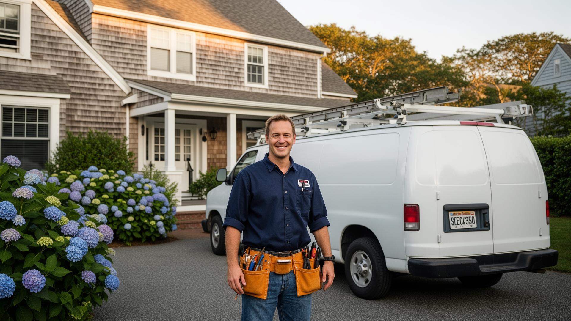 Ryan Kelson and Matt Fallon of Boston Light & Power on a job site in Milton, MA